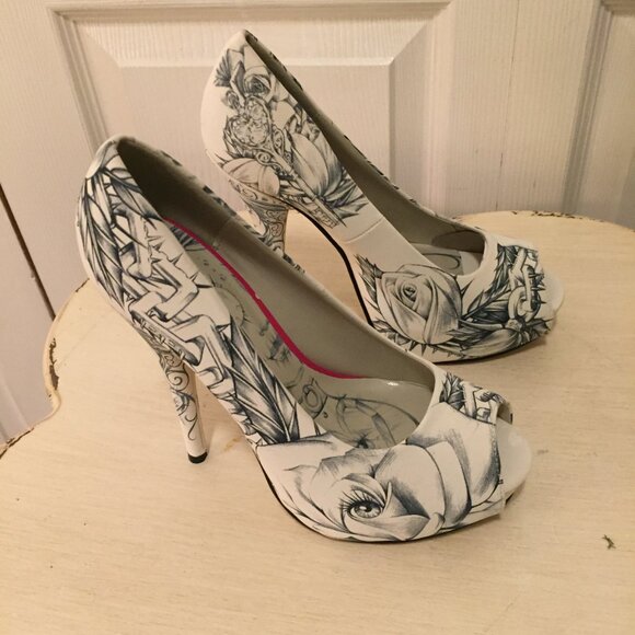 Iron Fist Women's Peep Toe Pump Bonebreaker Key to My Sole Shoes SZ 7 L.A. Woods - Picture 2 of 14